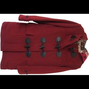 Red burberry duffle coat